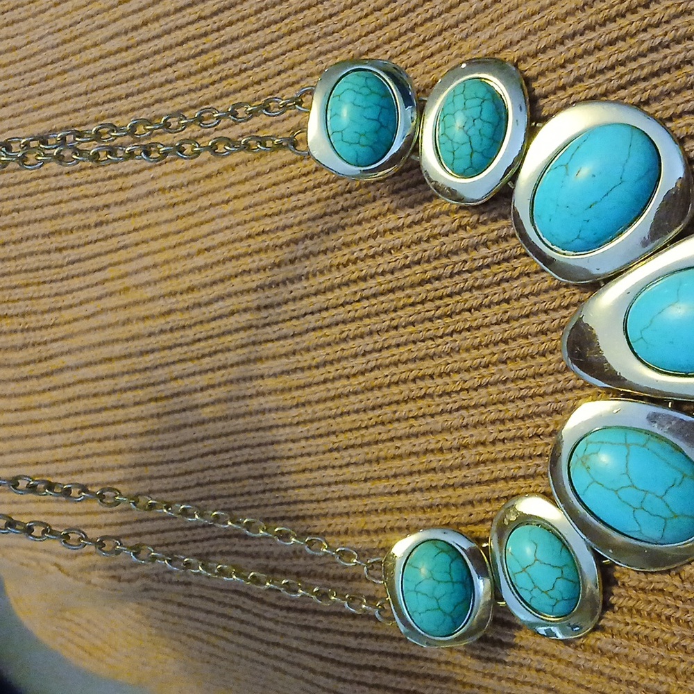 Turquoise Double Chain Silverstone Geometric Drop… - image 6